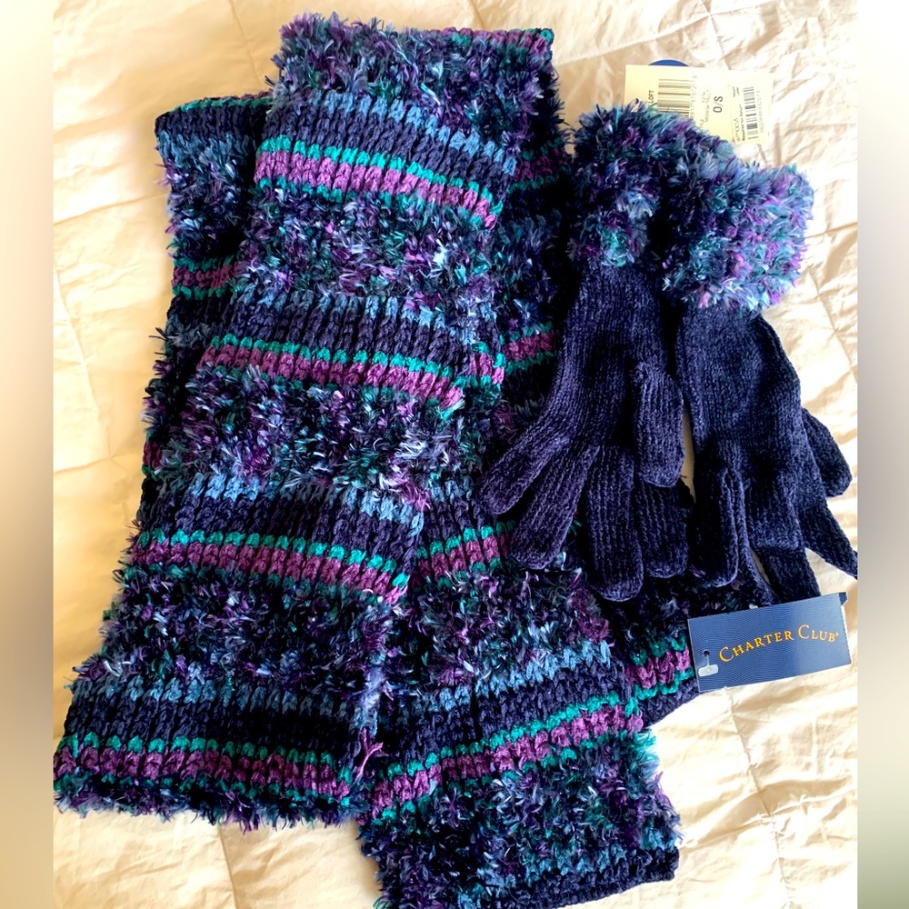 Ladies charter club, matching scarf and glove set. Brand new with tags.
